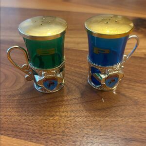 Salt & Pepper Shaker Blue Green Set Pendleton Oregon Marked Japan